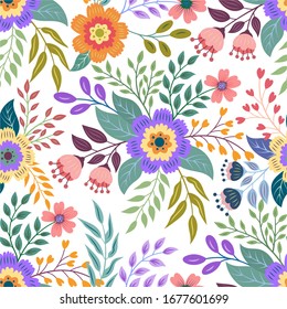 Seamless floral pattern background. Vector pattern with floral design. Colorful vector illustration