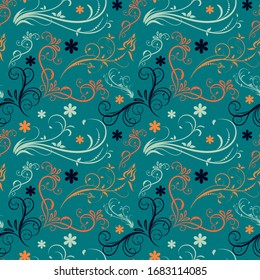 Seamless floral pattern background, Vector flower ornament, Hand drawn decorative element, Seamless backgrounds and wallpapers for fabric, packaging, Decorative print, Textile, repeating pattern