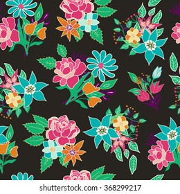 Seamless floral pattern background. Vector illustration with flowers and leaves.