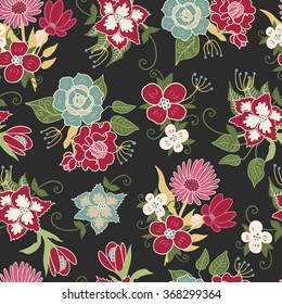 Seamless floral pattern background. Vector illustration with flowers and leaves.