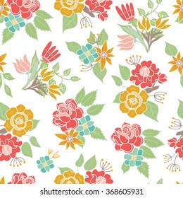 Seamless floral pattern background. Vector illustration with flowers and leaves.