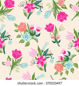 Seamless floral pattern background. Vector illustration with flowers and leaves.
