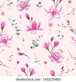 Seamless floral pattern background for wallpaper, card or fabric. Water color style, Magnolia flower. Vector