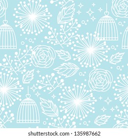 Seamless floral pattern background with white flowers and light blue back 