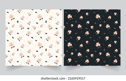 Seamless Floral Pattern Background In White And Black Color Options.