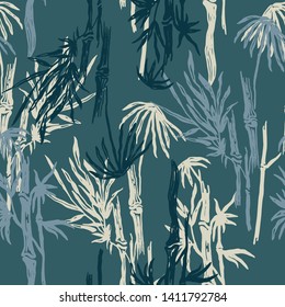 Seamless floral pattern with bamboo trees. Tropical background. Multicolored jungle wallpaper, nature illustration for fabric, textile or prints - Vector
