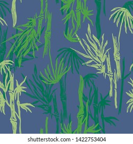 Seamless floral pattern with bamboo trees. Tropical background. Multicolored jungle wallpaper, nature illustration for fabric, textile or prints - Vector