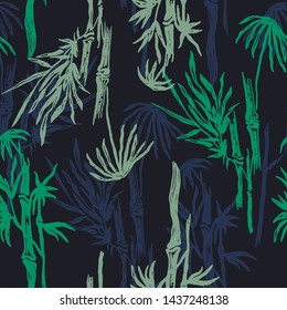 Seamless floral pattern with bamboo trees. Tropical background. Multicolored jungle wallpaper, nature illustration for fabric, textile or prints - Vector