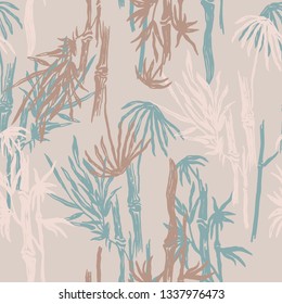 Seamless floral pattern with bamboo. Vector vintage background. Tropical wallpaper, nature textile print