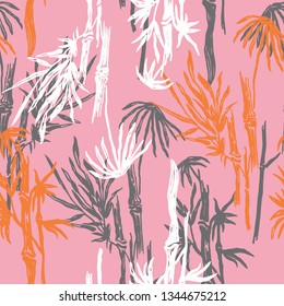 Seamless floral pattern with bamboo. Vector vintage background. Tropical wallpaper, nature textile print