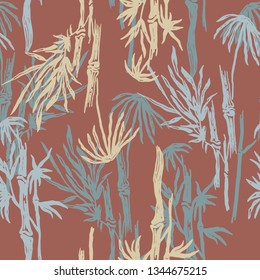 Seamless floral pattern with bamboo. Vector vintage background. Tropical wallpaper, nature textile print