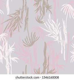 Seamless floral pattern with bamboo. Vector vintage background. Tropical wallpaper, nature textile print