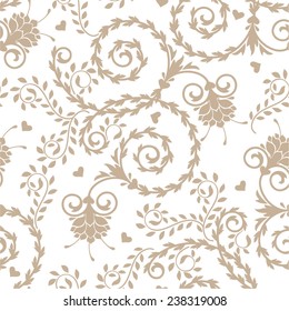 Seamless floral  pattern with baroque ornamental elements. Can be used for cards, invitations, fabrics, wallpapers, scrap-booking, ornamental template for design and decoration, etc