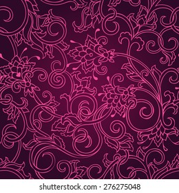 Seamless floral pattern with baroque ornamental elements. Can be used for cards, invitations, fabrics, wallpapers, scrap-booking, ornamental template for design and decoration, etc