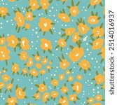 Seamless floral pattern based on traditional folklor art ornaments. Colorful flowers on color background. Scandinavian style. Sweden nordic style. Vector illustration. Simple minimalistic pattern.