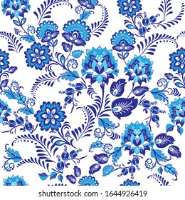 Seamless floral pattern based on Russian folk art. Abstract design