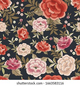 Seamless floral pattern based on the embroidered flowers of oriental shawl