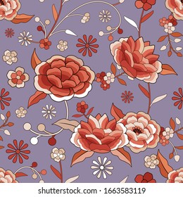 Seamless floral pattern based on the embroidered flowers of oriental shawl