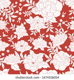 Seamless floral pattern based on the embroidered flowers of oriental shawl