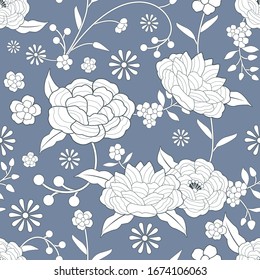 Seamless floral pattern based on the embroidered flowers of oriental shawl