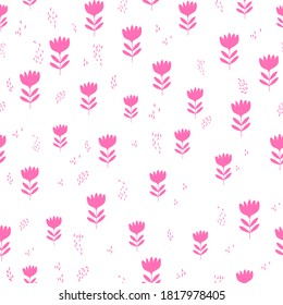 Patrón floral sin foco basado en ornamentos tradicionales de arte folclórico. Flores rosas sobre fondo blanco. Estilo escandinavo. Estilo nórdico de Suecia. Ilustración vectorial para tela, textil, papel pintado.