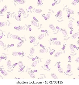 Seamless floral pattern based on traditional folk art ornaments. Colorful flowers on light background. Scandinavian style. Sweden nordic style. Vector illustration. Simple minimalistic pattern.