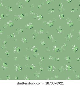 Seamless floral pattern based on traditional folk art ornaments. Green and white flowers on color background. Scandinavian style. Sweden nordic style. Vector illustration. Simple minimalistic pattern.