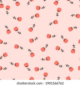 Seamless floral pattern based on traditional folk art ornaments. Colorful flowers on light background. Scandinavian style. Sweden nordic style. Vector illustration. Simple minimalistic pattern.