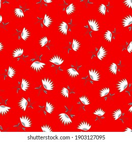 Seamless floral pattern based on traditional folk art ornaments. Colorful flowers on color background. Scandinavian style. Sweden nordic style. Vector illustration. Simple minimalistic pattern.