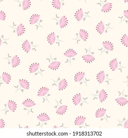 Seamless floral pattern based on traditional folk art ornaments. Colorful flowers on light background. Scandinavian style. Sweden nordic style. Vector illustration. Simple minimalistic pattern.