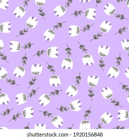 Seamless floral pattern based on traditional folk art ornaments. Colorful flowers on color background. Scandinavian style. Sweden nordic style. Vector illustration. Simple minimalistic pattern.