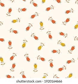 Patrón floral sin foco basado en ornamentos tradicionales de arte folclórico. Flores de colores sobre fondo claro. Estilo escandinavo. Estilo nórdico de Suecia. Ilustración vectorial. Simple patrón minimalista.