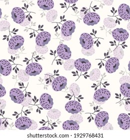 Seamless floral pattern based on traditional folk art ornaments. Colorful flowers on light background. Scandinavian style. Sweden nordic style. Vector illustration. Simple minimalistic pattern.
