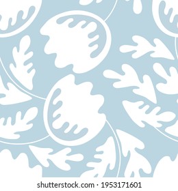 Seamless floral pattern based on traditional folk art ornaments. Modern flowers on color background. Scandinavian style. Sweden nordic style. Vector illustration. Simple minimalistic pattern.