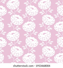 Seamless floral pattern based on traditional folk art ornaments. Modern flowers on color background. Scandinavian style. Sweden nordic style. Vector illustration. Simple minimalistic pattern.