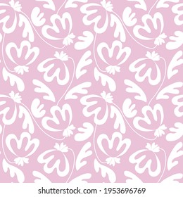 Seamless floral pattern based on traditional folk art ornaments. Modern flowers on color background. Scandinavian style. Sweden nordic style. Vector illustration. Simple minimalistic pattern.