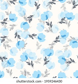 Seamless floral pattern based on traditional folk art ornaments. Colorful flowers on light background. Scandinavian style. Sweden nordic style. Vector illustration. Simple minimalistic pattern.