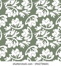 Seamless floral pattern based on traditional folk art ornaments. Modern flowers on color background. Scandinavian style. Sweden nordic style. Vector illustration. Simple minimalistic pattern.