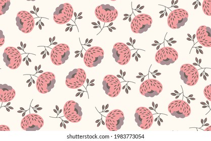 Seamless floral pattern based on traditional folk art ornaments. Colorful flowers on light background. Scandinavian style. Sweden nordic style. Vector illustration. Simple minimalistic pattern.