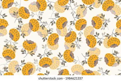 Patrón floral sin foco basado en ornamentos tradicionales de arte folclórico. Flores de colores sobre fondo claro. Estilo escandinavo. Estilo nórdico de Suecia. Ilustración vectorial. Simple patrón minimalista.