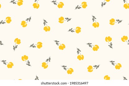 Seamless floral pattern based on traditional folk art ornaments. Colorful flowers on light background. Scandinavian style. Sweden nordic style. Vector illustration. Simple minimalistic pattern.