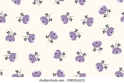 Patrón floral sin foco basado en ornamentos tradicionales de arte folclórico. Flores de colores sobre fondo claro. Estilo escandinavo. Estilo nórdico de Suecia. Ilustración vectorial. Simple patrón minimalista.