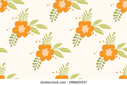 Seamless floral pattern based on traditional folk art ornaments. Colorful flowers on light background. Scandinavian style. Sweden nordic style. Vector illustration. Simple minimalistic pattern.