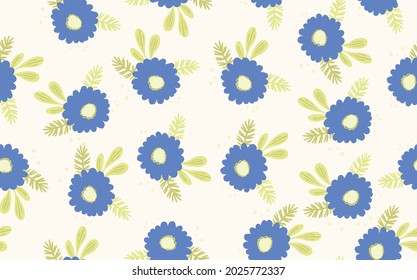 Seamless floral pattern based on traditional folk art ornaments. Colorful flowers on light background. Scandinavian style. Sweden nordic style. Vector illustration. Simple minimalistic pattern.