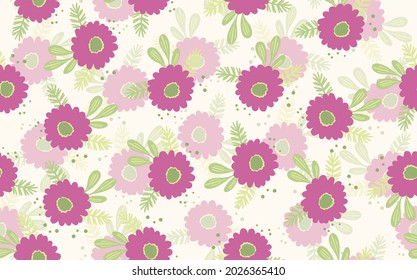 Patrón floral sin foco basado en ornamentos tradicionales de arte folclórico. Flores de colores sobre fondo claro. Estilo escandinavo. Estilo nórdico de Suecia. Ilustración vectorial. Simple patrón minimalista.