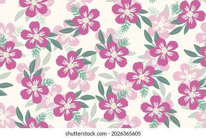 Seamless floral pattern based on traditional folk art ornaments. Colorful flowers on light background. Scandinavian style. Sweden nordic style. Vector illustration. Simple minimalistic pattern.