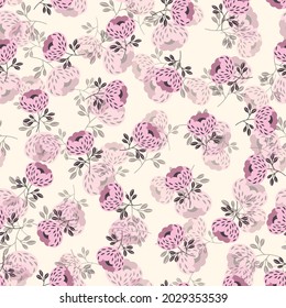Seamless floral pattern based on traditional folk art ornaments. Colorful flowers on light background. Scandinavian style. Sweden nordic style. Vector illustration. Simple minimalistic pattern.