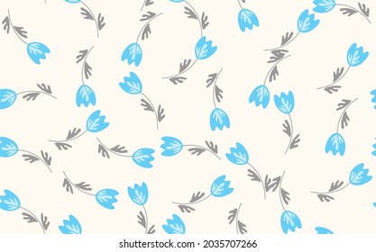 Seamless floral pattern based on traditional folk art ornaments. Colorful flowers on light background. Scandinavian style. Sweden nordic style. Vector illustration. Simple minimalistic pattern.