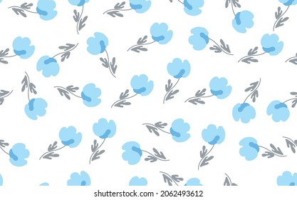 Seamless floral pattern based on traditional folk art ornaments. Colorful flowers on light background. Scandinavian style. Sweden nordic style. Vector illustration. Simple minimalistic pattern.