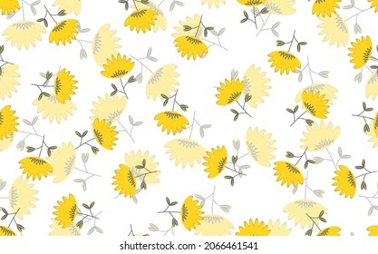 Seamless floral pattern based on traditional folk art ornaments. Colorful flowers on light background. Scandinavian style. Sweden nordic style. Vector illustration. Simple minimalistic pattern.
